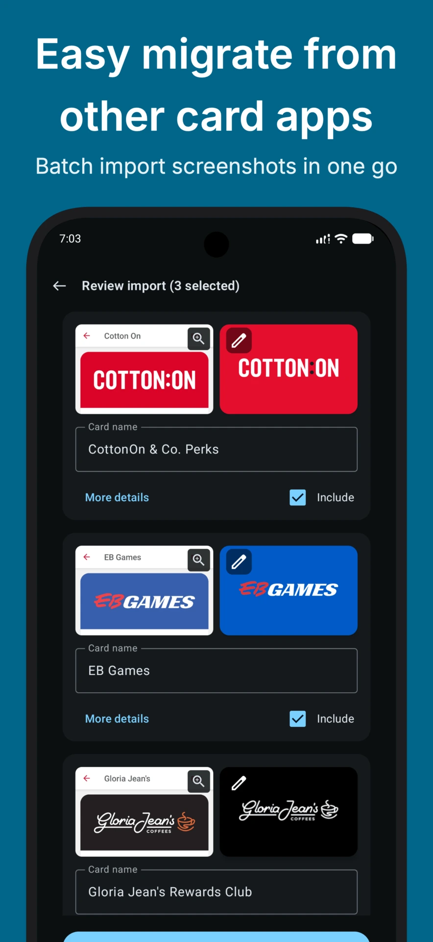 Batch import loyalty cards from screenshots with on-device OCR
